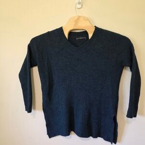 Peruvian Connection Sweater Womens S Blue Baby Alpaca Wool Ribbed V-Neck Luxury